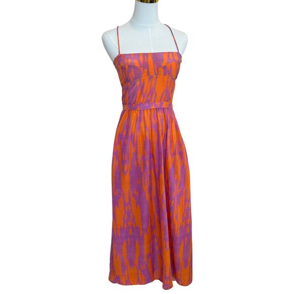 Maria Cher Pink Midi Slip Dress XS Smocked Silk Vacation Romantic Sundress $500 - Picture 9 of 14